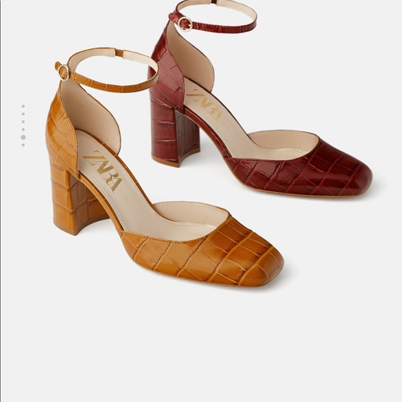 Zara Shoes - Zara leather animal embossed heels